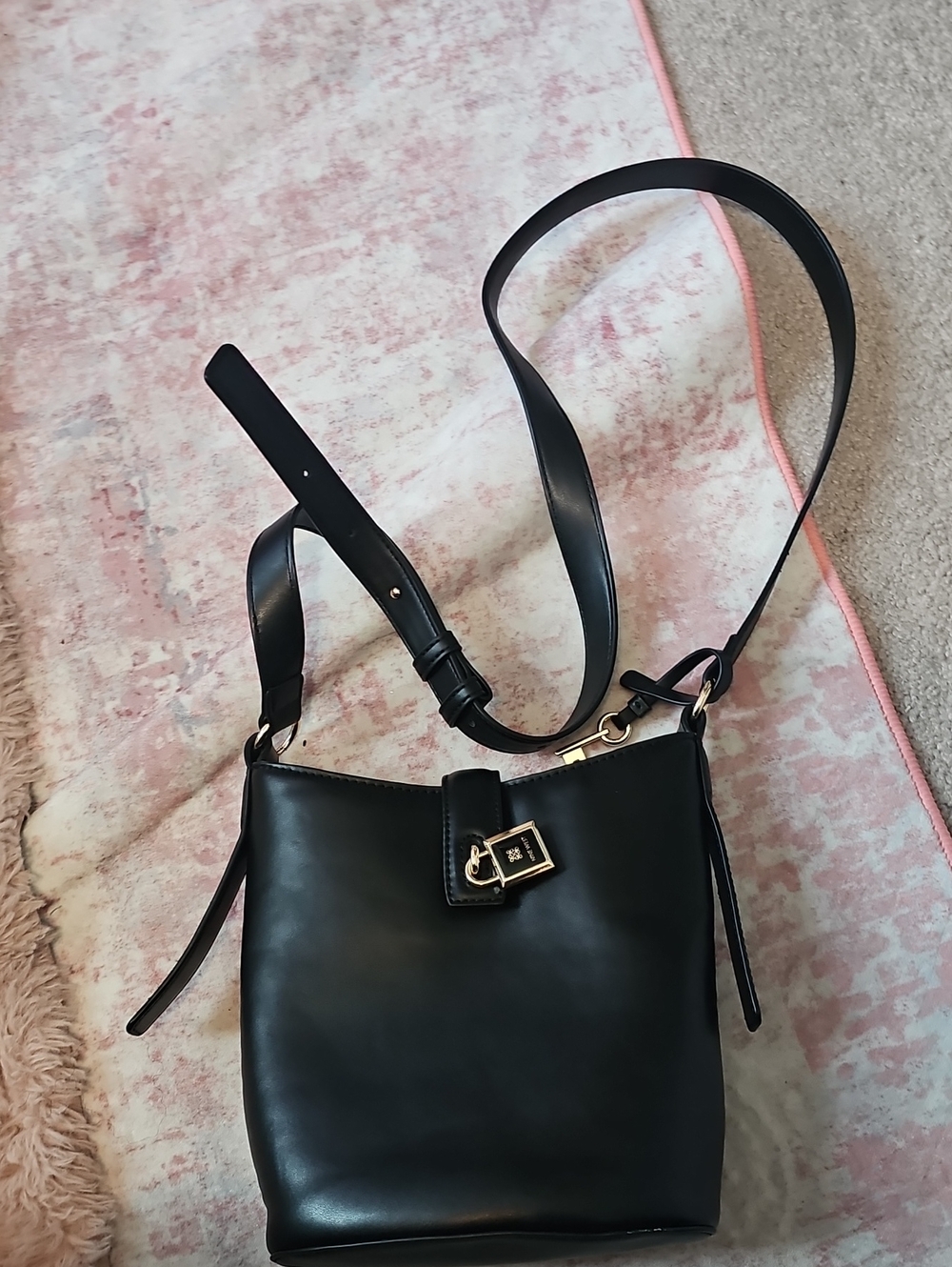 Nine West Black Leather Crossbody Bag with Gold Accent